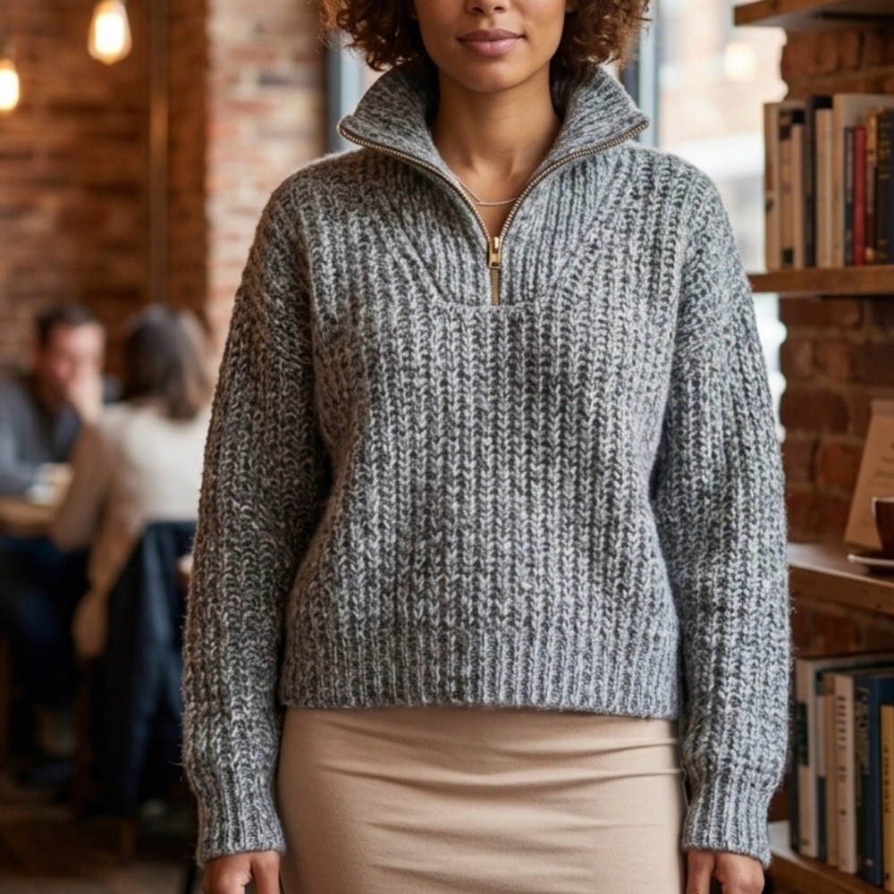 BA&SH Balti Zip-Up Alpaca Blend Pullover Sweater Size Medium